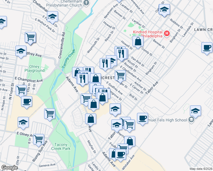 map of restaurants, bars, coffee shops, grocery stores, and more near in Philadelphia