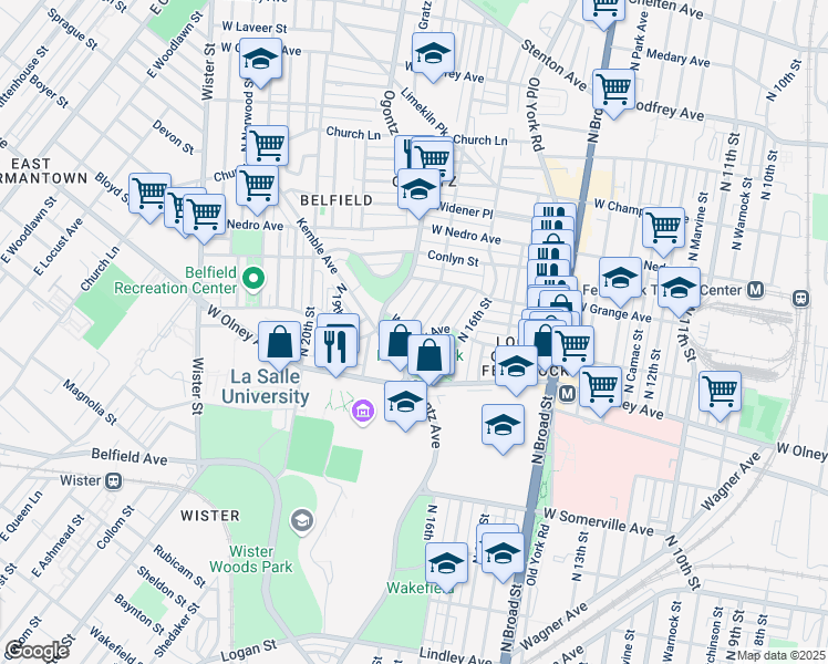 map of restaurants, bars, coffee shops, grocery stores, and more near 5701 North 17th Street in Philadelphia