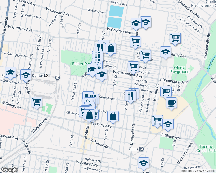 map of restaurants, bars, coffee shops, grocery stores, and more near 329 West Nedro Avenue in Philadelphia