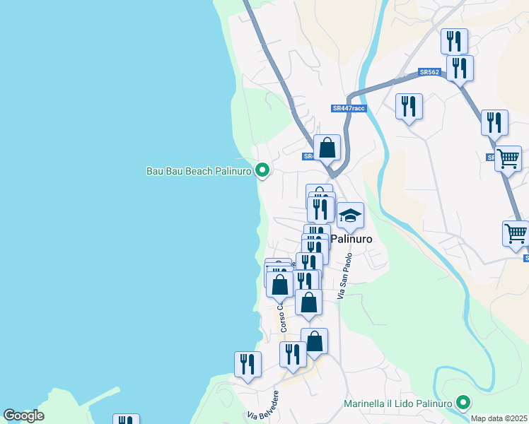 map of restaurants, bars, coffee shops, grocery stores, and more near in Palinuro
