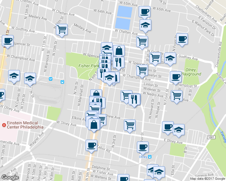 map of restaurants, bars, coffee shops, grocery stores, and more near 5856 North 4th Street in Philadelphia