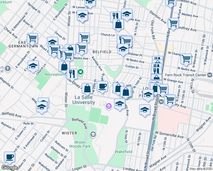map of restaurants, bars, coffee shops, grocery stores, and more near 1819 West Chew Avenue in Philadelphia