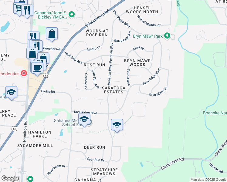 map of restaurants, bars, coffee shops, grocery stores, and more near 758 Tim Tam Avenue in Columbus