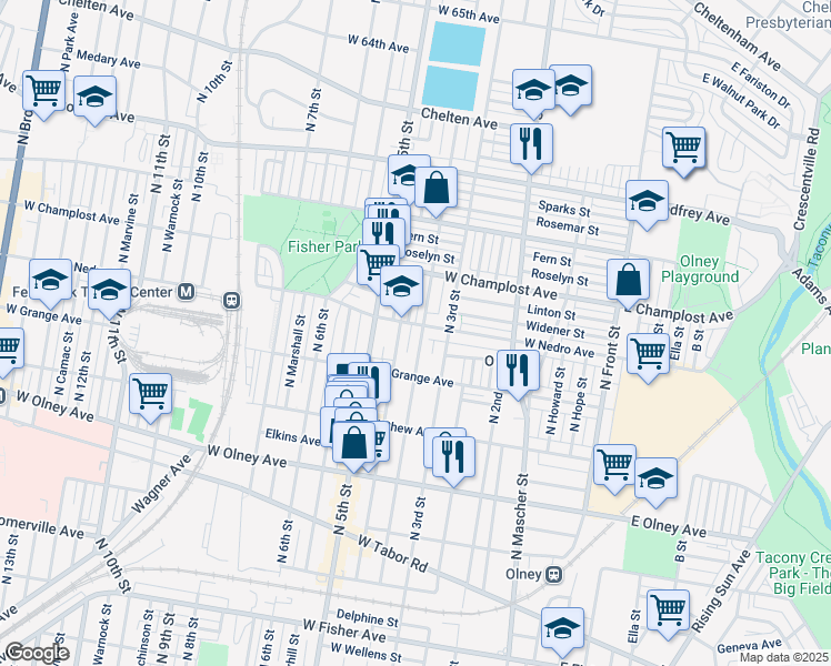 map of restaurants, bars, coffee shops, grocery stores, and more near 5856 North 4th Street in Philadelphia