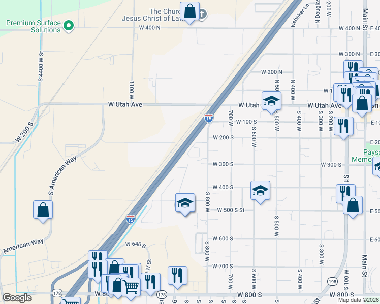map of restaurants, bars, coffee shops, grocery stores, and more near 215 South Majestic Meadows Drive in Payson