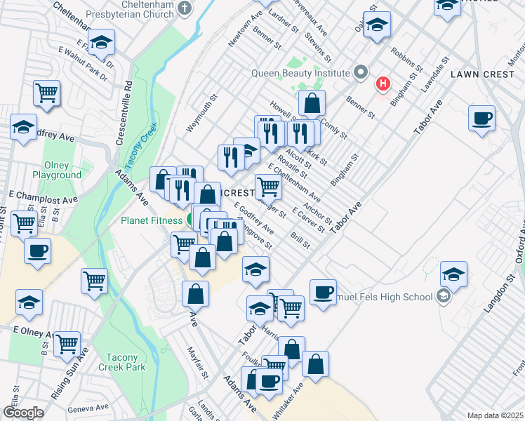 map of restaurants, bars, coffee shops, grocery stores, and more near 506 Sanger Street in Philadelphia