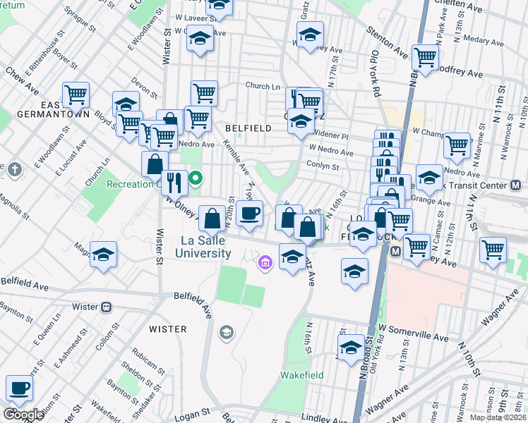 map of restaurants, bars, coffee shops, grocery stores, and more near 5701 Kemble Avenue in Philadelphia