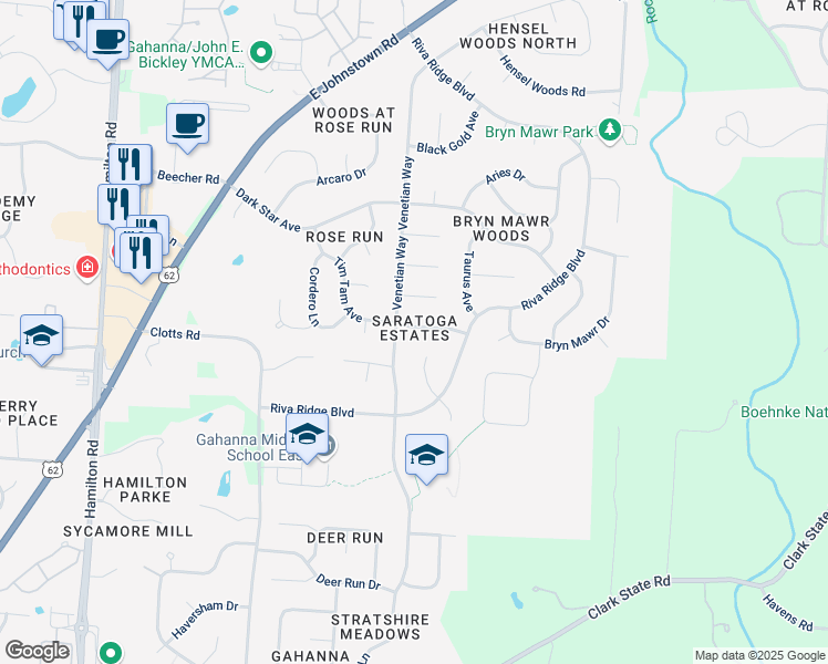 map of restaurants, bars, coffee shops, grocery stores, and more near 758 Tim Tam Avenue in Columbus