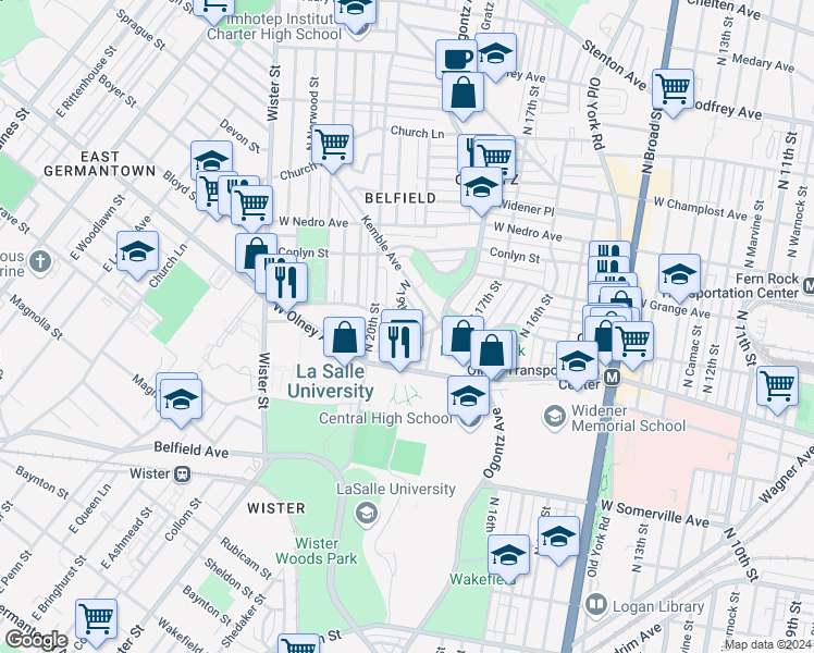 map of restaurants, bars, coffee shops, grocery stores, and more near 1909 West Chew Avenue in Philadelphia