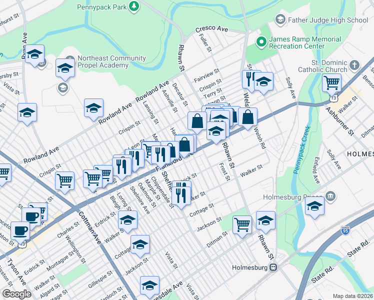 map of restaurants, bars, coffee shops, grocery stores, and more near in Philadelphia