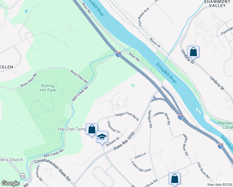 map of restaurants, bars, coffee shops, grocery stores, and more near 1750 Oakwood Terrace in Narberth