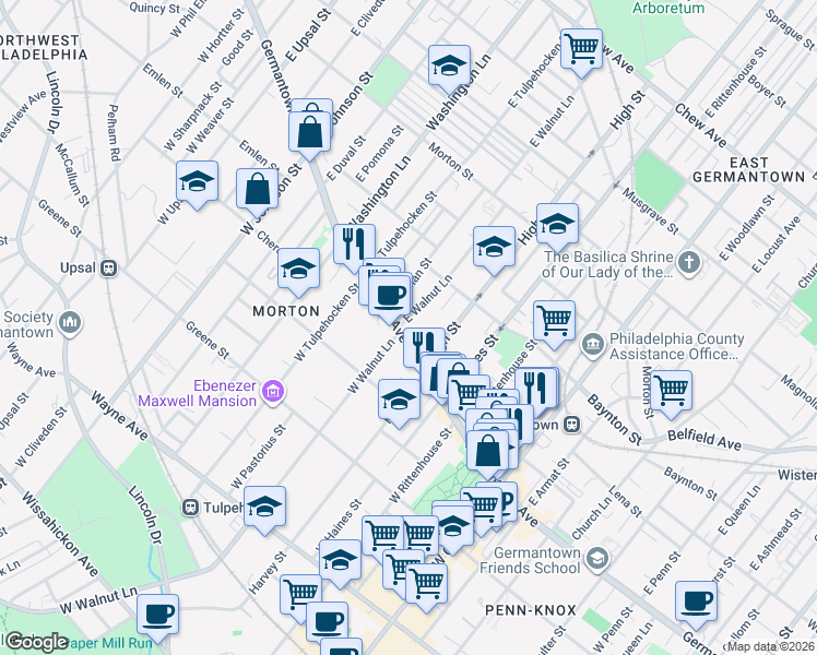 map of restaurants, bars, coffee shops, grocery stores, and more near 6043 Germantown Avenue in Philadelphia