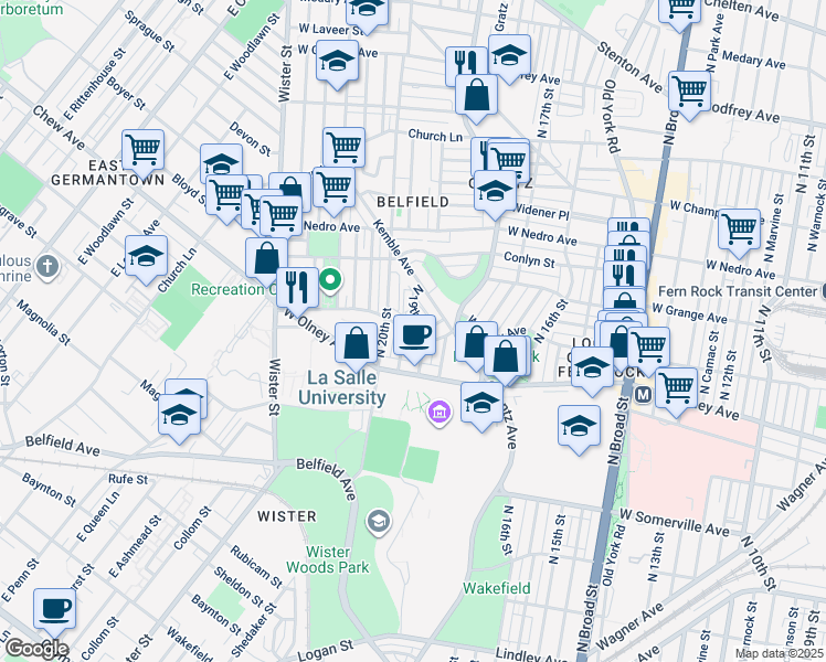 map of restaurants, bars, coffee shops, grocery stores, and more near 1933 West Chew Avenue in Philadelphia