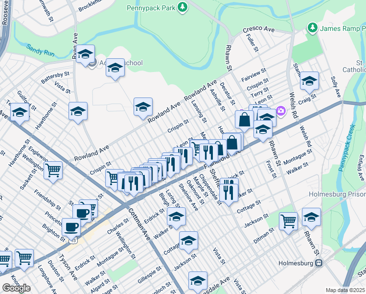 map of restaurants, bars, coffee shops, grocery stores, and more near 3508 Chippendale Street in Philadelphia