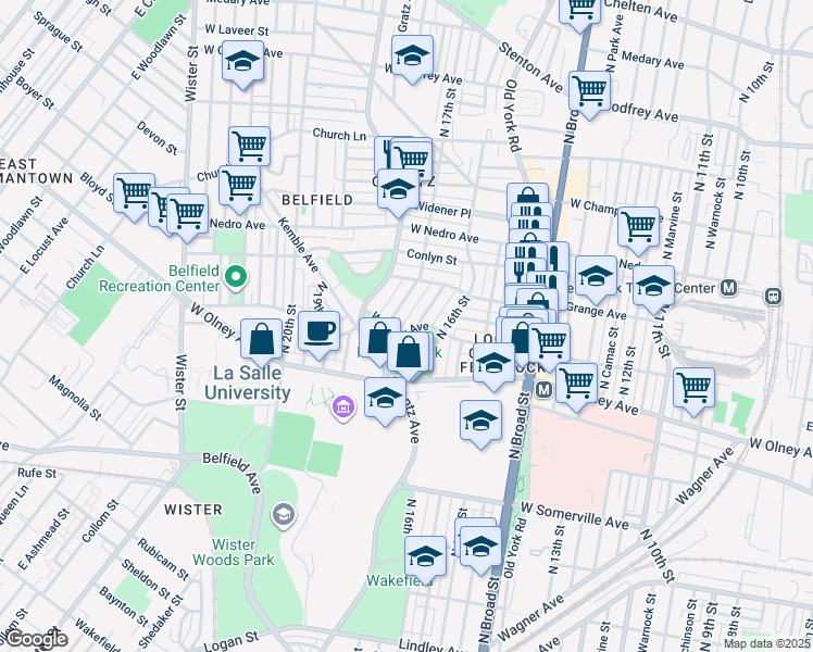 map of restaurants, bars, coffee shops, grocery stores, and more near 1643 West Chew Avenue in Philadelphia