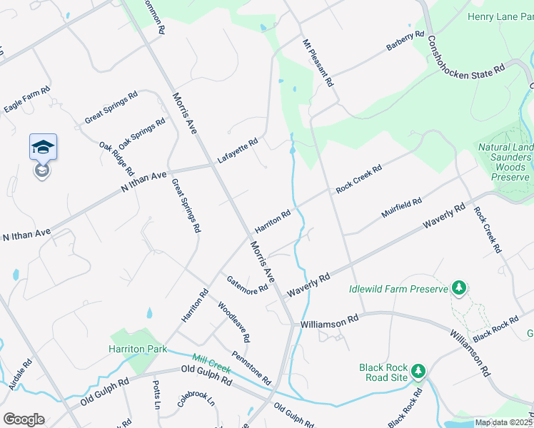map of restaurants, bars, coffee shops, grocery stores, and more near 816 Harriton Road in Bryn Mawr