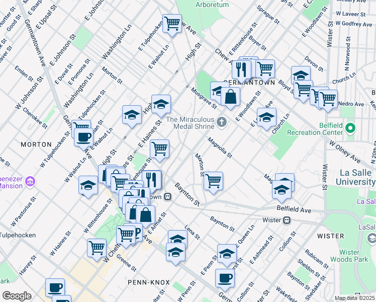 map of restaurants, bars, coffee shops, grocery stores, and more near 367 East Chelten Avenue in Philadelphia