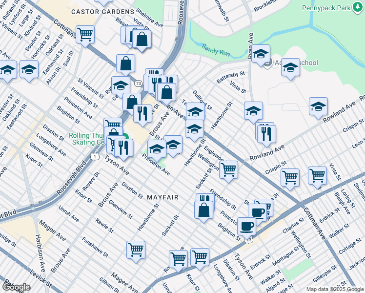 map of restaurants, bars, coffee shops, grocery stores, and more near 3012 Wellington Street in Philadelphia