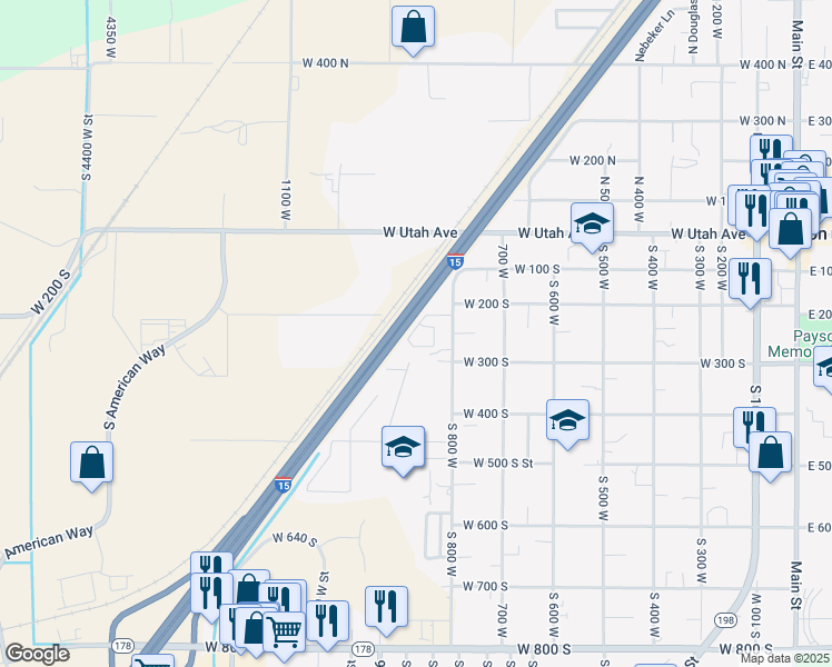 map of restaurants, bars, coffee shops, grocery stores, and more near 219 South Majestic Meadows Drive in Payson