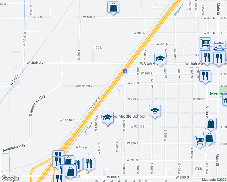 map of restaurants, bars, coffee shops, grocery stores, and more near 219 South Majestic Meadows Drive in Payson