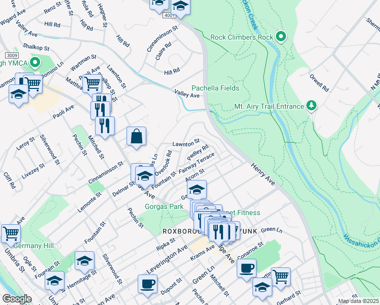 map of restaurants, bars, coffee shops, grocery stores, and more near 566 Pedley Road in Philadelphia