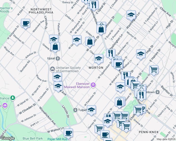 map of restaurants, bars, coffee shops, grocery stores, and more near 6328 Ambrose Street in Philadelphia