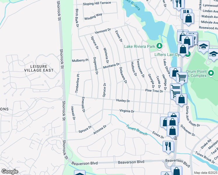 map of restaurants, bars, coffee shops, grocery stores, and more near 299 Wisteria Drive in Brick Township