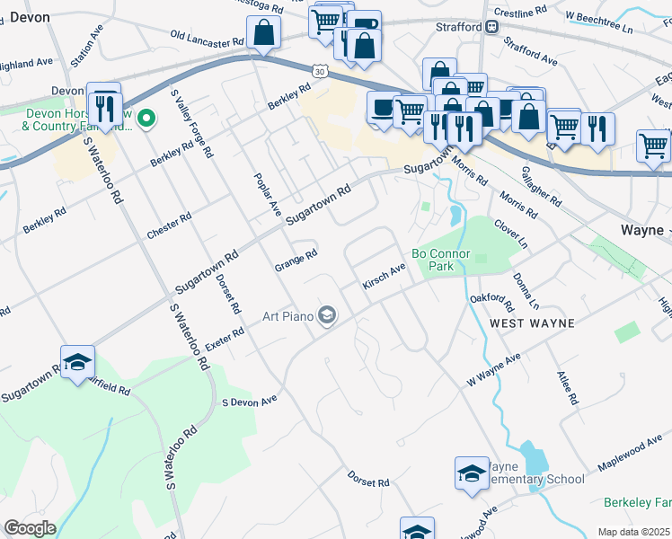 map of restaurants, bars, coffee shops, grocery stores, and more near 118 Calvarese Lane in Wayne