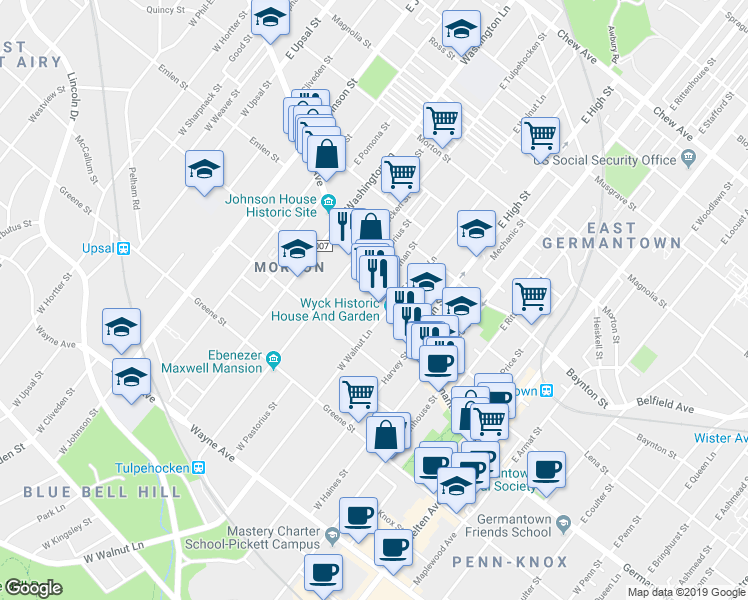 map of restaurants, bars, coffee shops, grocery stores, and more near 6128 Germantown Avenue in Philadelphia