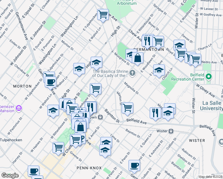 map of restaurants, bars, coffee shops, grocery stores, and more near 401 East Chelten Avenue in Philadelphia