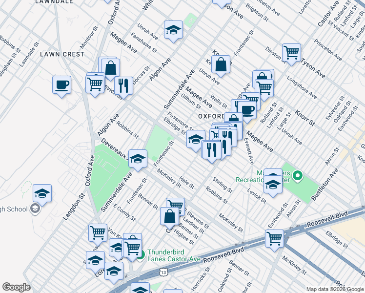 map of restaurants, bars, coffee shops, grocery stores, and more near 1202 Levick Street in Philadelphia