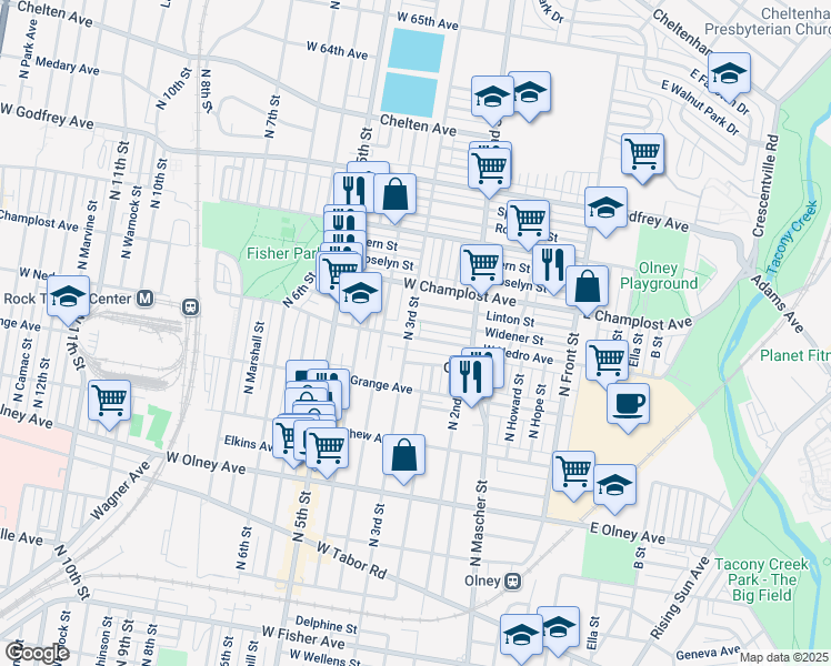map of restaurants, bars, coffee shops, grocery stores, and more near 5903 North 3rd Street in Philadelphia