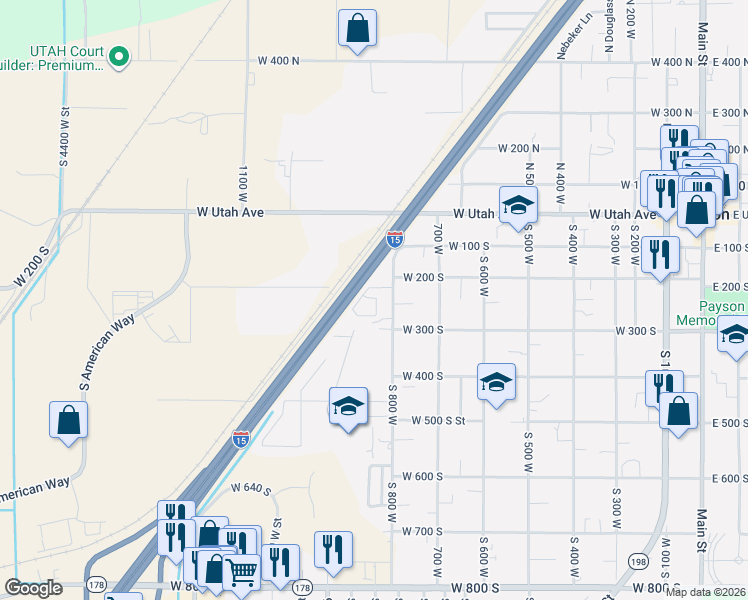 map of restaurants, bars, coffee shops, grocery stores, and more near 255 South Majestic Meadows Drive in Payson