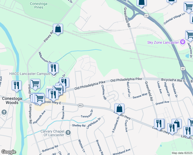 map of restaurants, bars, coffee shops, grocery stores, and more near 46 Lepore Drive in Lancaster