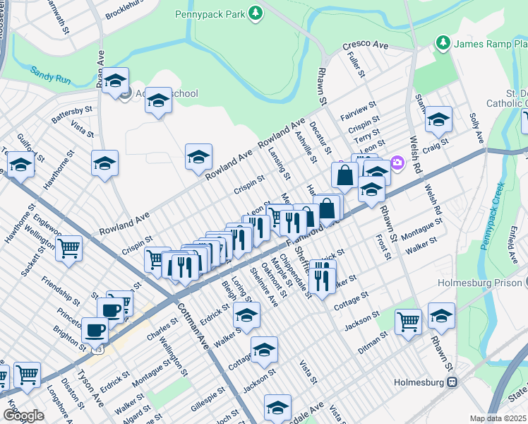 map of restaurants, bars, coffee shops, grocery stores, and more near 3505 Chippendale Avenue in Philadelphia