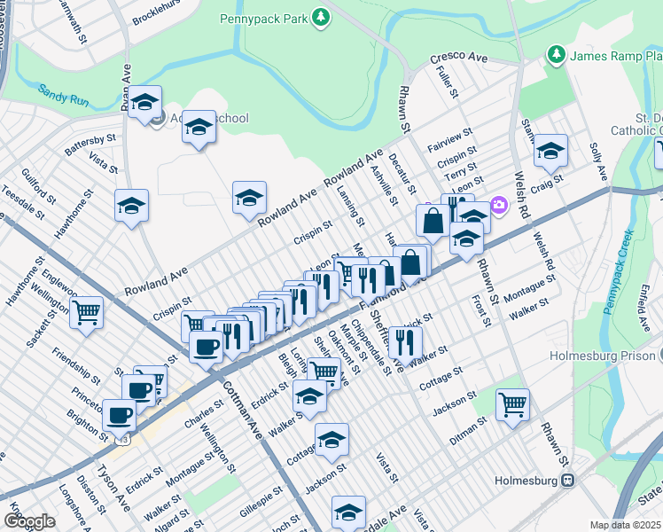 map of restaurants, bars, coffee shops, grocery stores, and more near 3505 Chippendale Avenue in Philadelphia