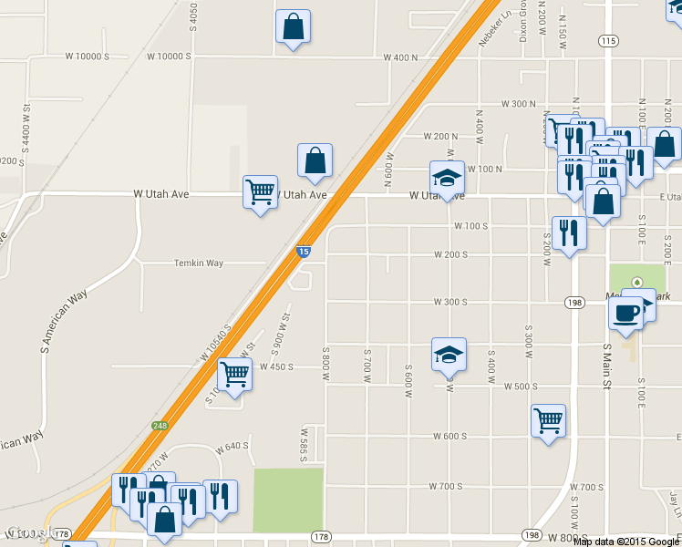 map of restaurants, bars, coffee shops, grocery stores, and more near 251 S 800 W in Payson