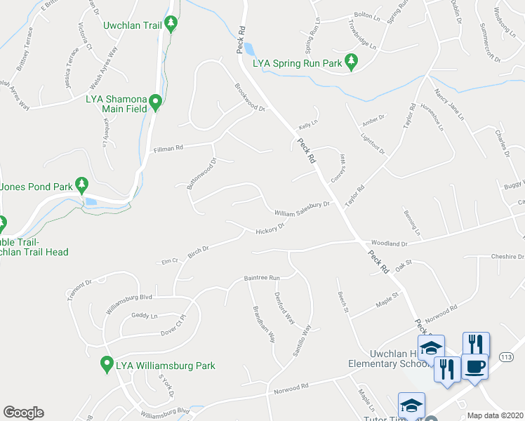map of restaurants, bars, coffee shops, grocery stores, and more near 407 William Salesbury Drive in Downingtown