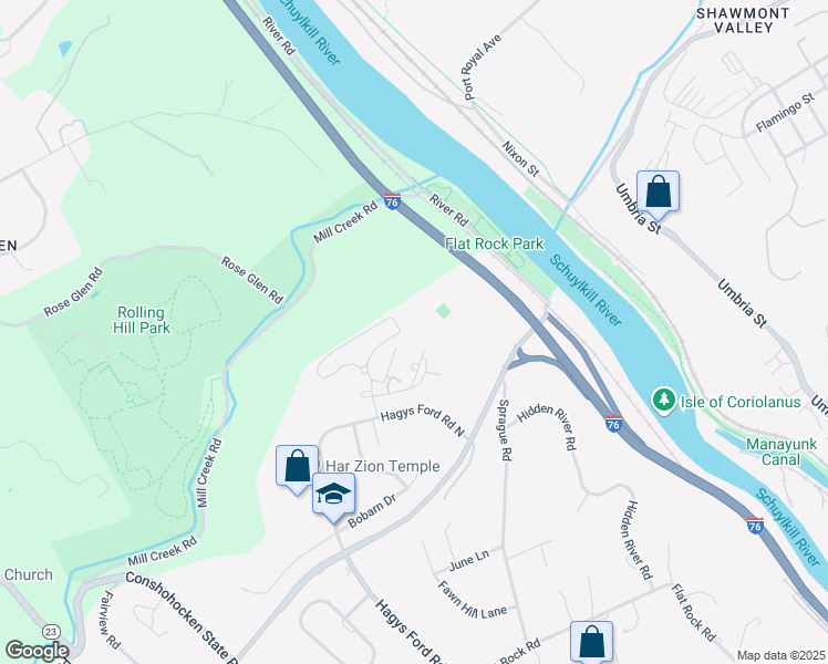 map of restaurants, bars, coffee shops, grocery stores, and more near 1650 Oakwood Drive in Narberth