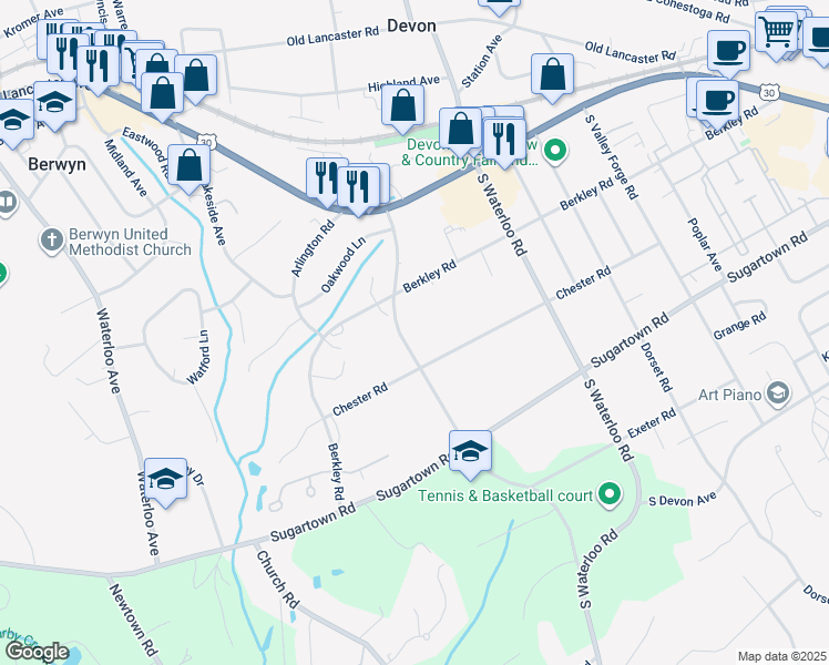 map of restaurants, bars, coffee shops, grocery stores, and more near in Devon