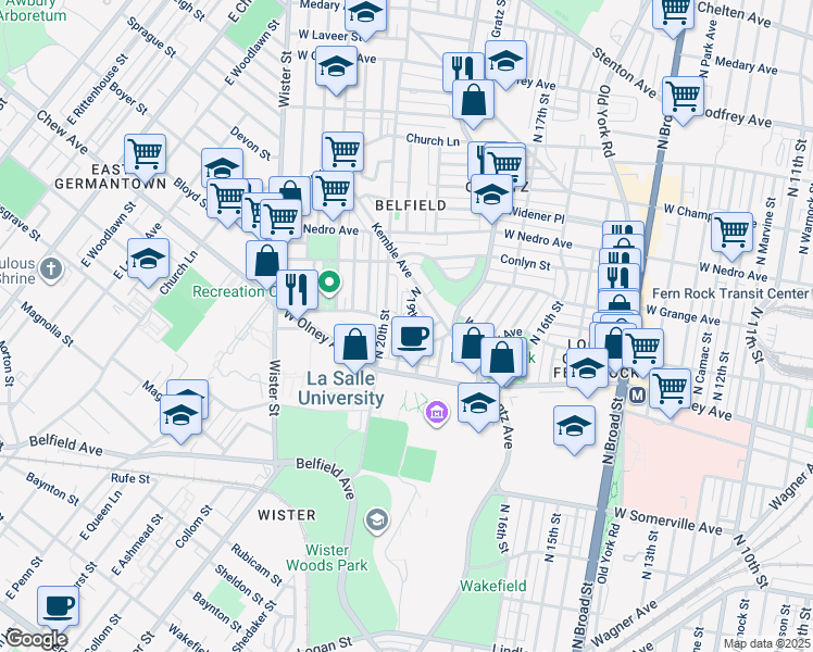 map of restaurants, bars, coffee shops, grocery stores, and more near 1919 West Chew Avenue in Philadelphia
