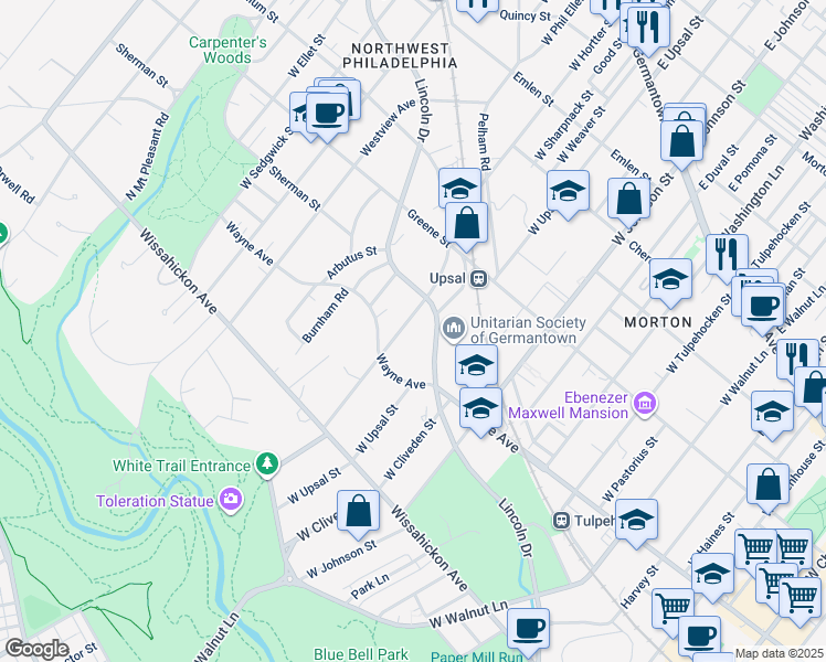 map of restaurants, bars, coffee shops, grocery stores, and more near 524 West Hortter Street in Philadelphia