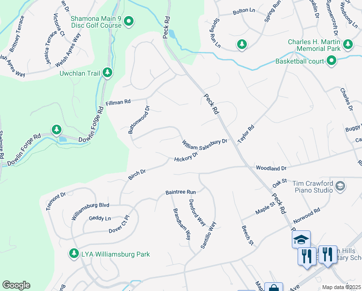 map of restaurants, bars, coffee shops, grocery stores, and more near 407 William Salesbury Drive in Downingtown