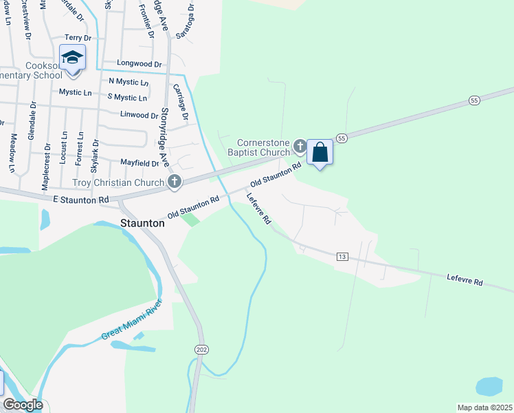 map of restaurants, bars, coffee shops, grocery stores, and more near Lefevre Road in Troy