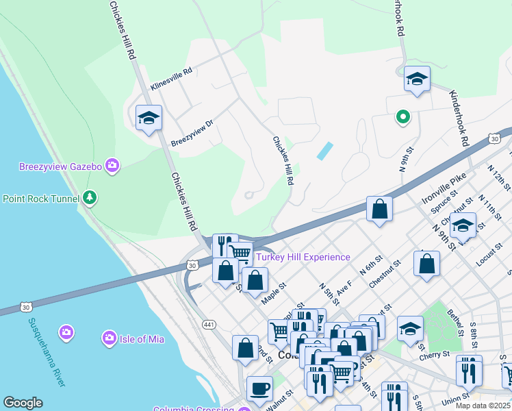 map of restaurants, bars, coffee shops, grocery stores, and more near 719 Chickies Dr in Columbia