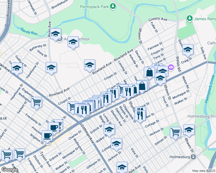 map of restaurants, bars, coffee shops, grocery stores, and more near 3437 Oakmont Street in Philadelphia