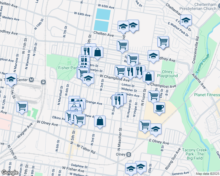 map of restaurants, bars, coffee shops, grocery stores, and more near 238 Widener Street in Philadelphia