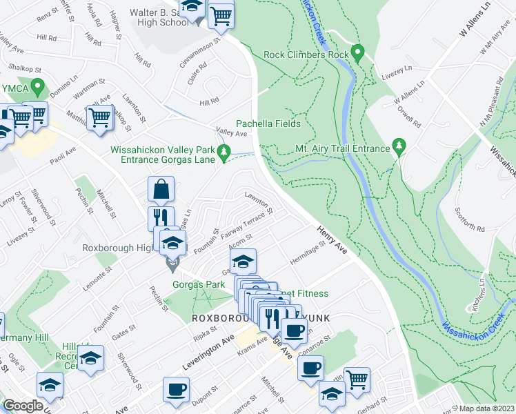 map of restaurants, bars, coffee shops, grocery stores, and more near 591 Pedley Road in Philadelphia