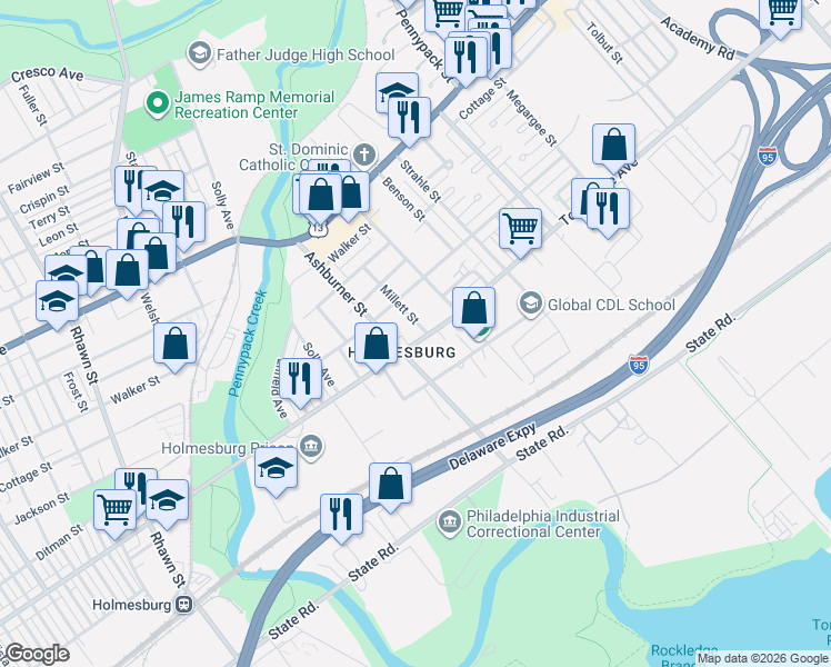 map of restaurants, bars, coffee shops, grocery stores, and more near in Philadelphia