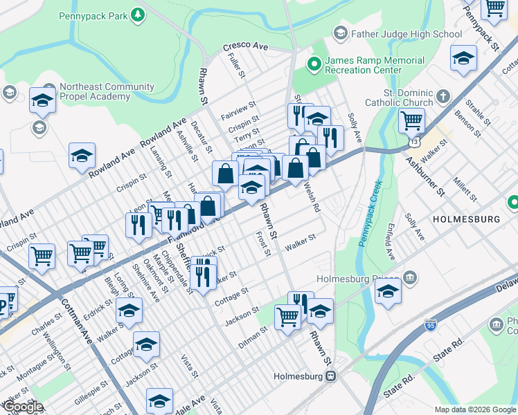 map of restaurants, bars, coffee shops, grocery stores, and more near in Philadelphia